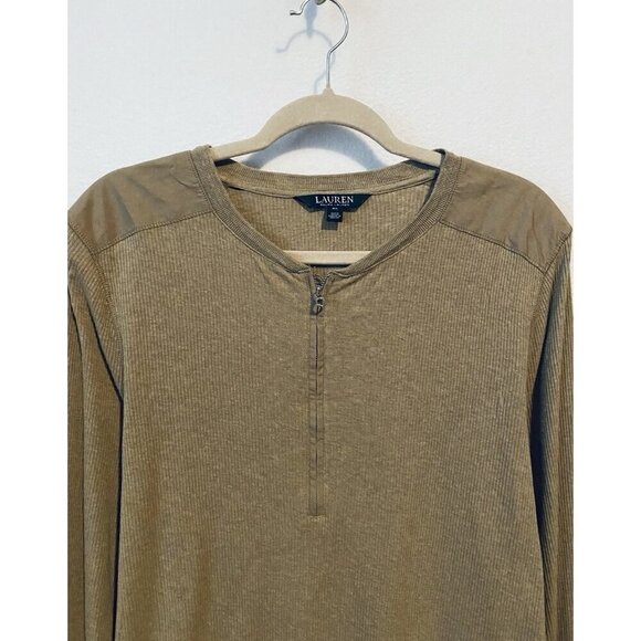 Ralph Lauren Top Womens 2X Brown Ribbed Quarter Zip Long Sleeve Loungewear - Picture 2 of 6